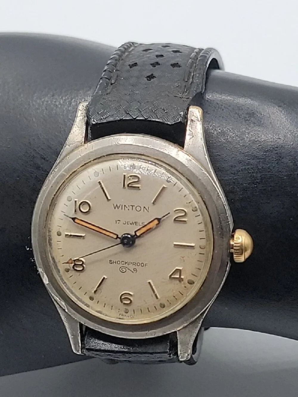Vtg 1950s Winton Military Watch 17J Manual RUNS Swiss Tropic MOD DEP Strap 18mm